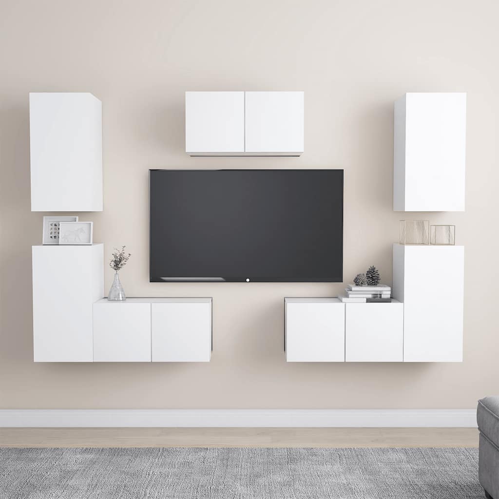 vidaXL 7-Piece TV Cabinet Set White Engineered Wood