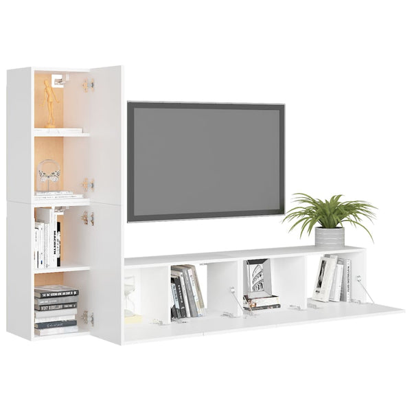 vidaXL 4-Piece TV Cabinet Set White Engineered Wood