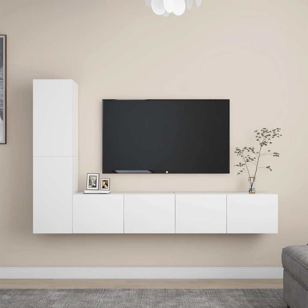 vidaXL 4-Piece TV Cabinet Set White Engineered Wood