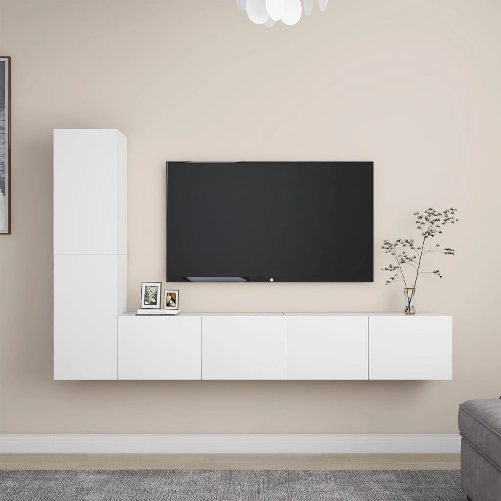 vidaXL 4-Piece TV Cabinet Set White Engineered Wood