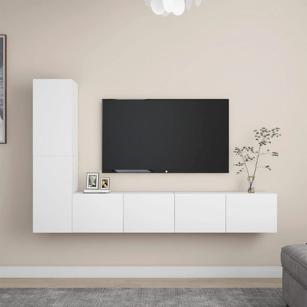 vidaXL 4-Piece TV Cabinet Set White Engineered Wood