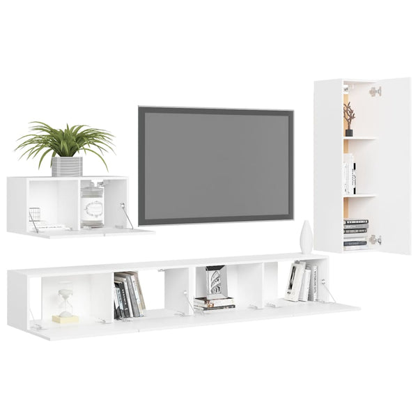 vidaXL 4-Piece TV Cabinet Set White Engineered Wood