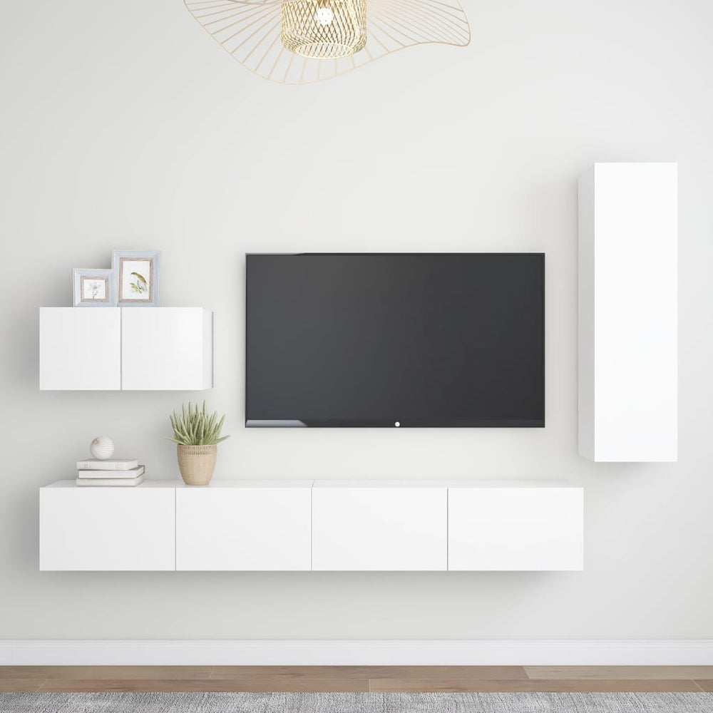 vidaXL 4-Piece TV Cabinet Set White Engineered Wood