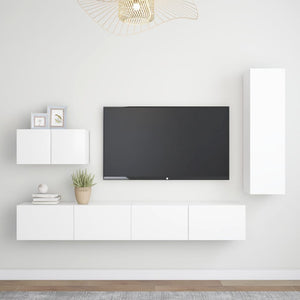 vidaXL 4-Piece TV Cabinet Set White Engineered Wood