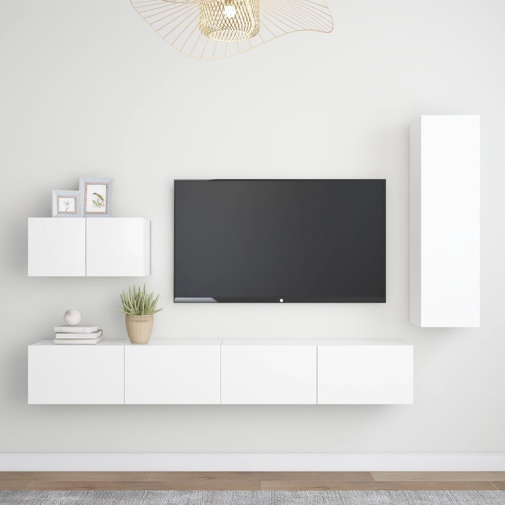 vidaXL 4-Piece TV Cabinet Set White Engineered Wood