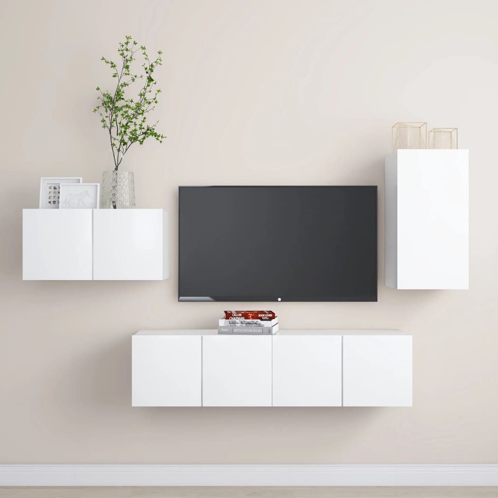 vidaXL 4-Piece TV Cabinet Set White Engineered Wood
