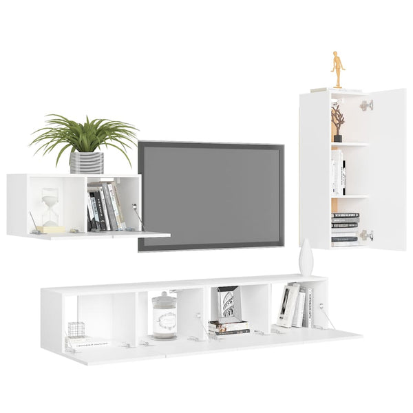 vidaXL 4-Piece TV Cabinet Set White Engineered Wood