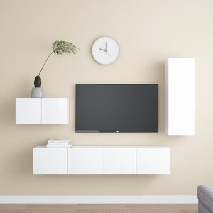 vidaXL 4-Piece TV Cabinet Set White Engineered Wood
