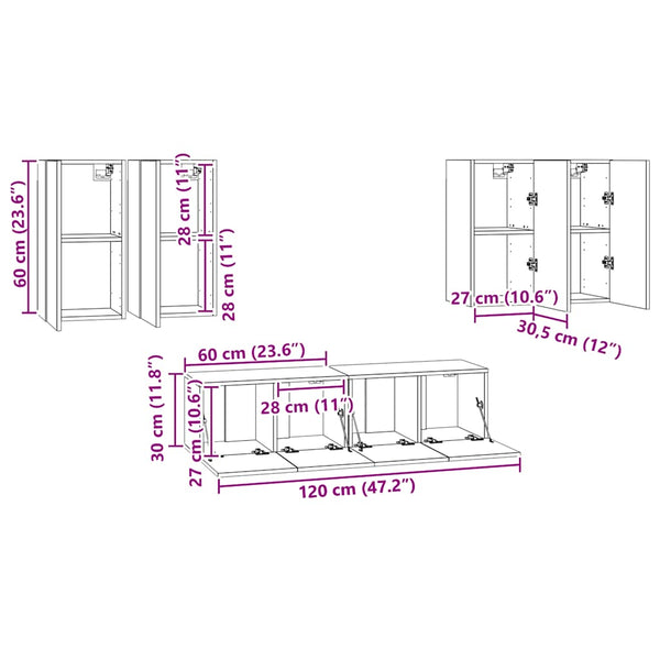 vidaXL 6-Piece TV Cabinet Set White Engineered Wood