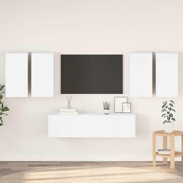 vidaXL 6-Piece TV Cabinet Set White Engineered Wood
