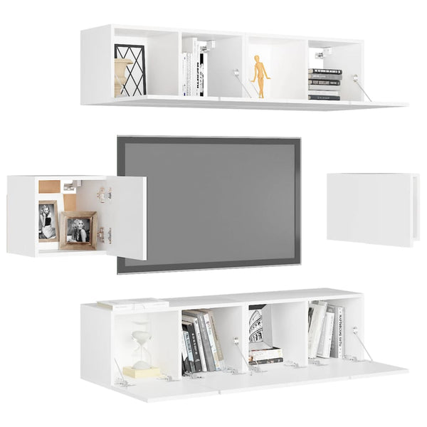vidaXL 6-Piece TV Cabinet Set White Engineered Wood