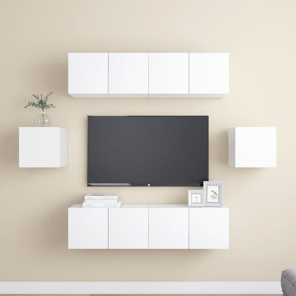 vidaXL 6-Piece TV Cabinet Set White Engineered Wood