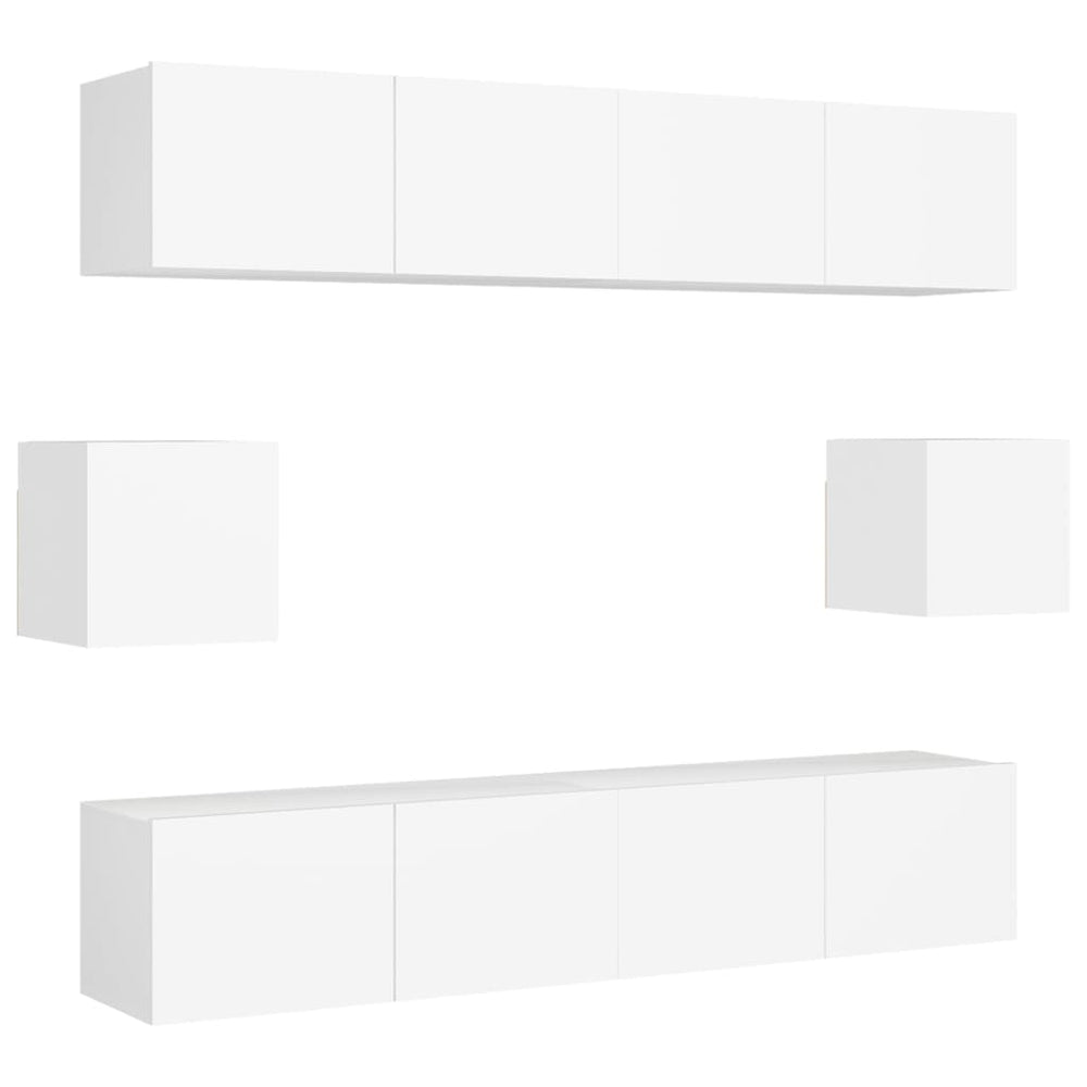 vidaXL 6-Piece TV Cabinet Set White Engineered Wood