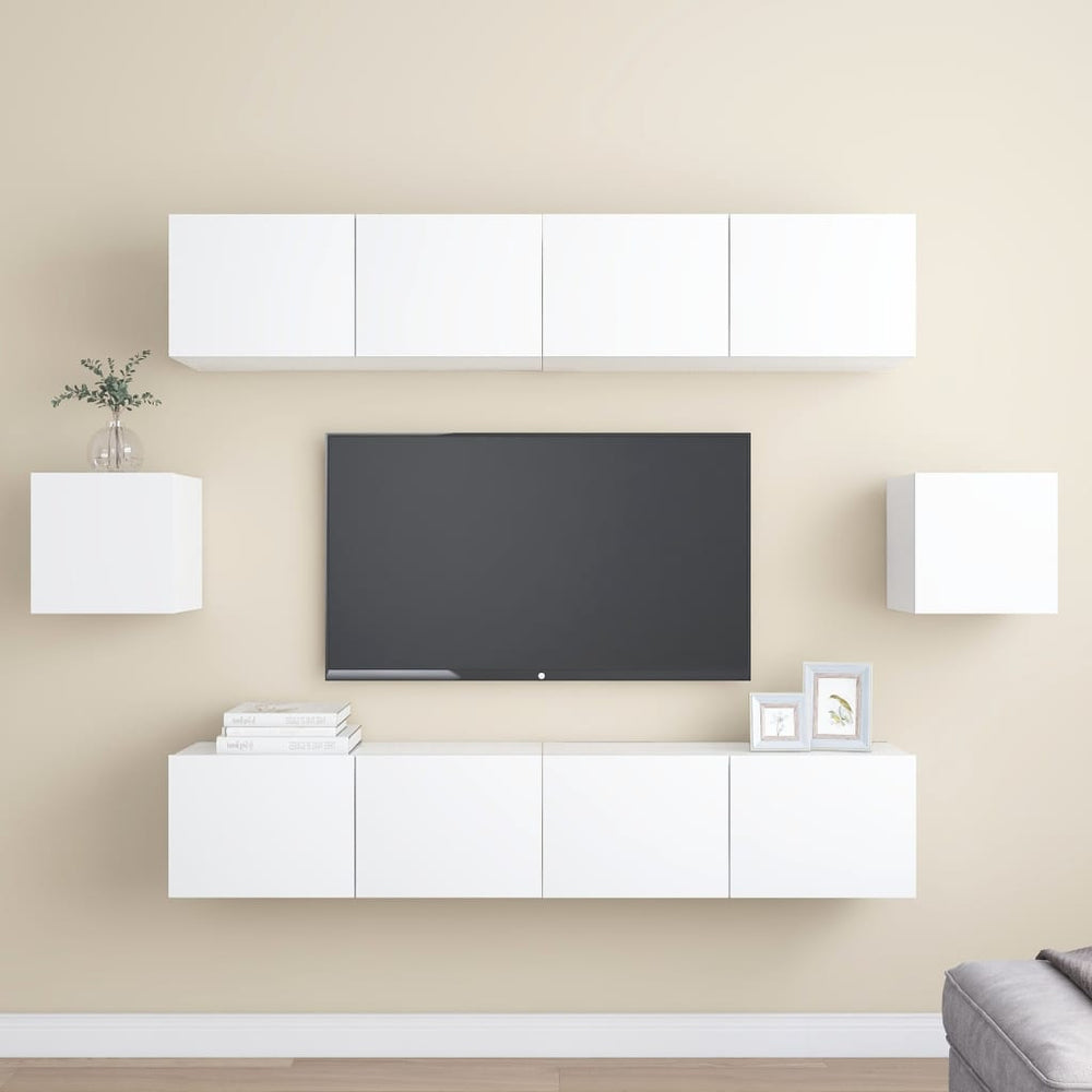 vidaXL 6-Piece TV Cabinet Set White Engineered Wood