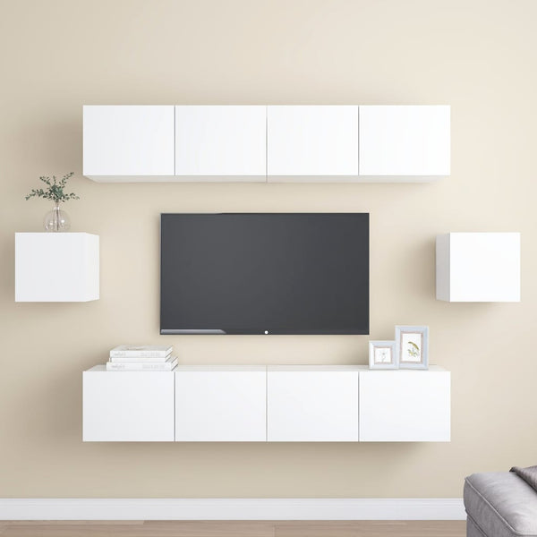 vidaXL 6-Piece TV Cabinet Set White Engineered Wood