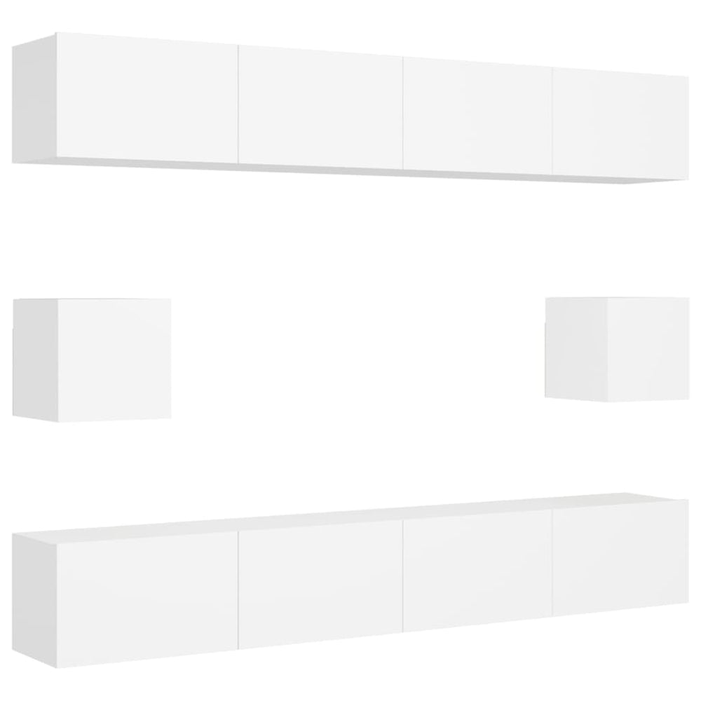vidaXL 6-Piece TV Cabinet Set White Engineered Wood