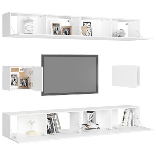 vidaXL 6-Piece TV Cabinet Set White Engineered Wood