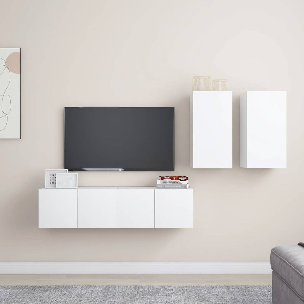 vidaXL 4-Piece TV Cabinet Set White Engineered Wood