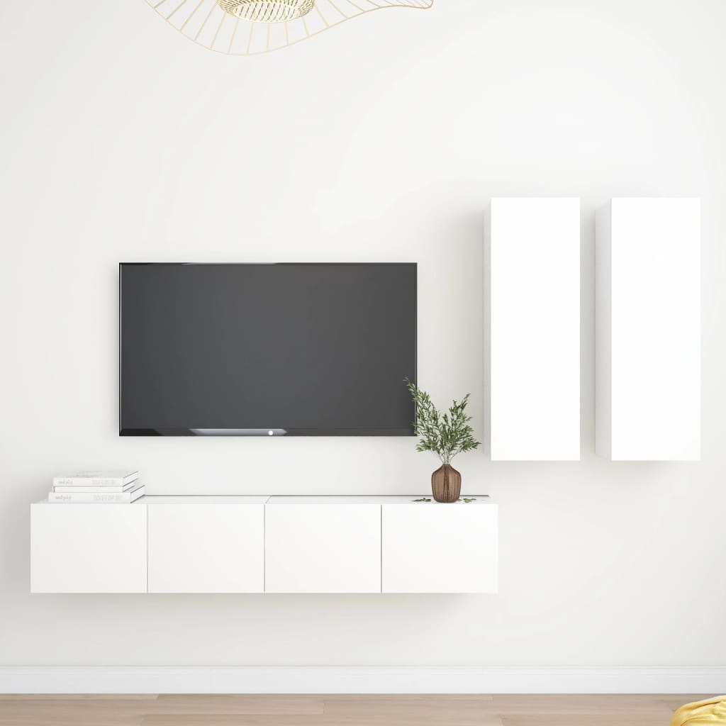 vidaXL 4-Piece TV Cabinet Set White Engineered Wood