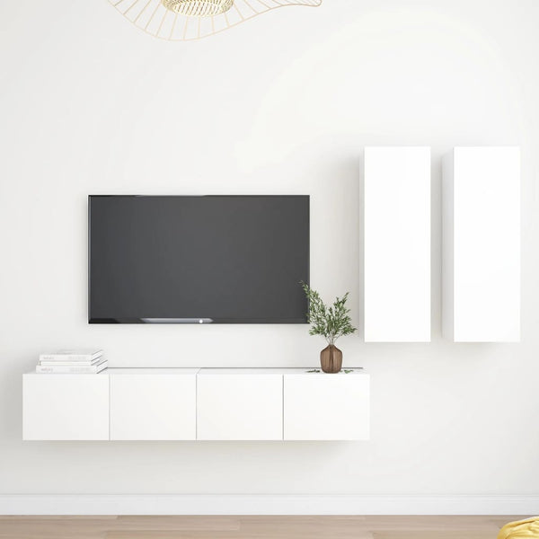 vidaXL 4-Piece TV Cabinet Set White Engineered Wood