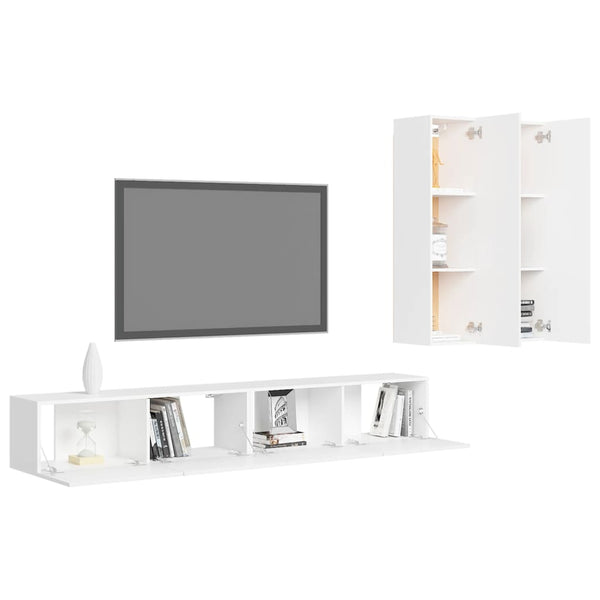 vidaXL 4-Piece TV Cabinet Set White Engineered Wood