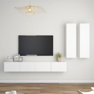 vidaXL 4-Piece TV Cabinet Set White Engineered Wood