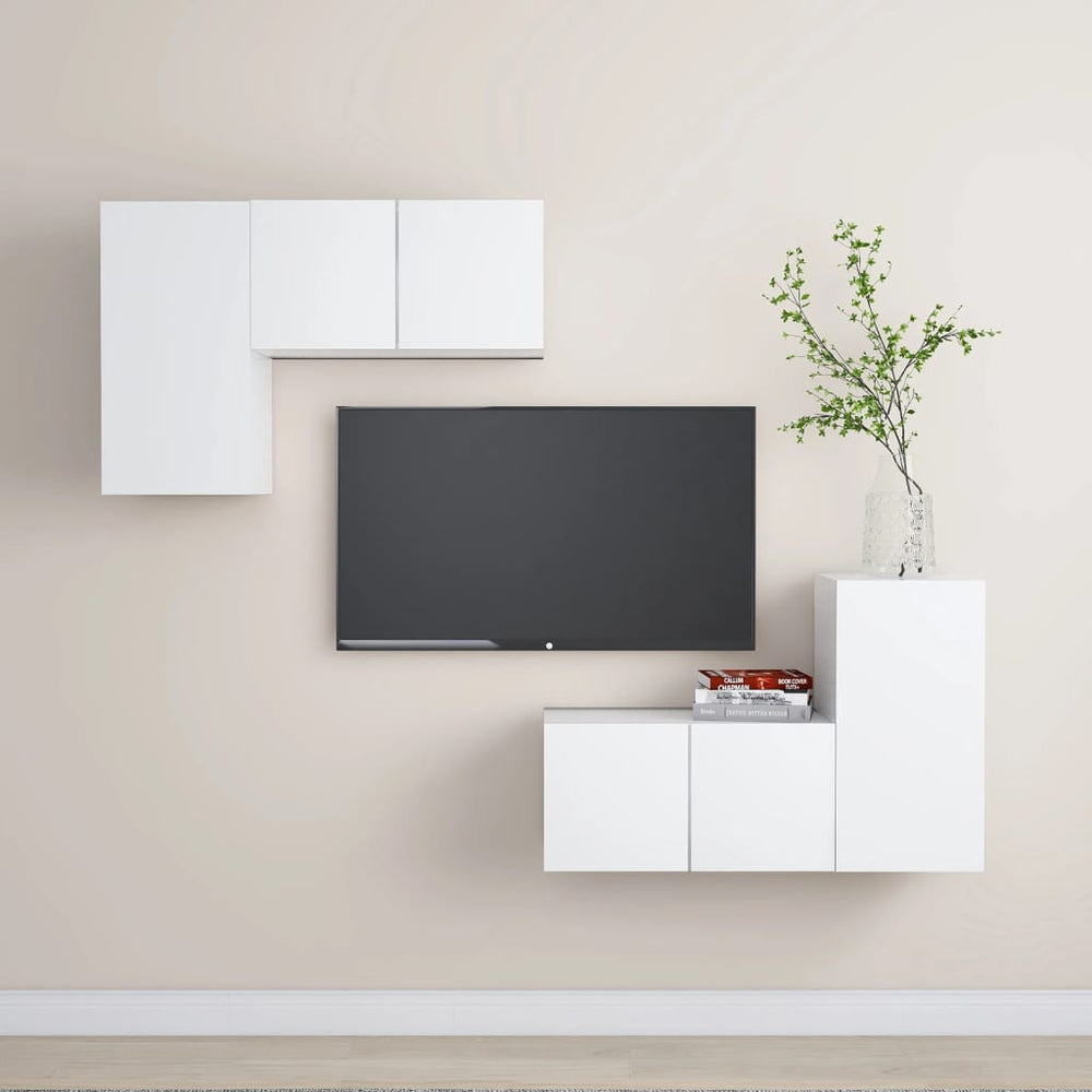 vidaXL 4-Piece TV Cabinet Set White Engineered Wood