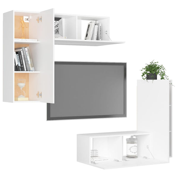vidaXL 4-Piece TV Cabinet Set White Engineered Wood