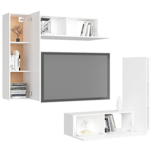 vidaXL 4-Piece TV Cabinet Set White Engineered Wood