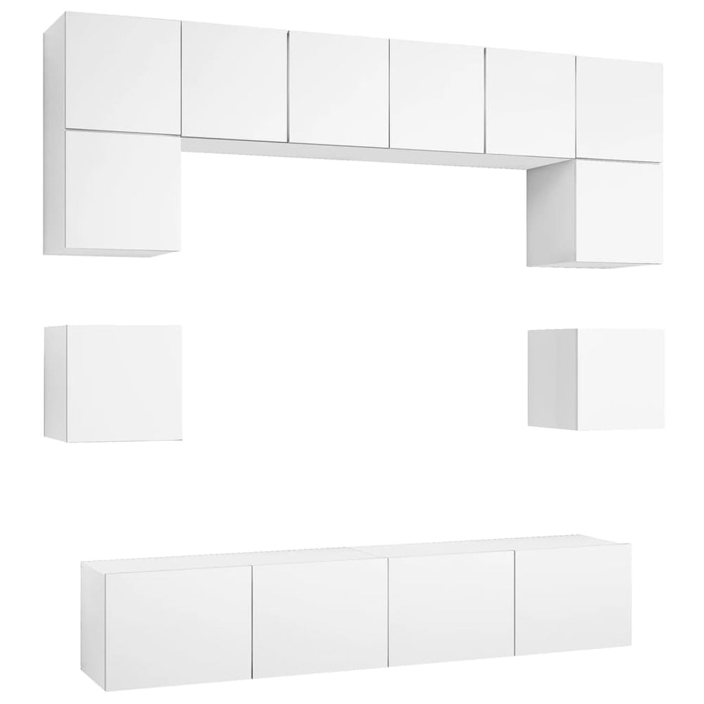 vidaXL 8-Piece TV Cabinet Set White Engineered Wood