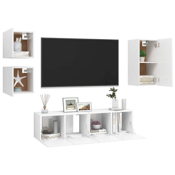 vidaXL 5-Piece TV Cabinet Set White Engineered Wood