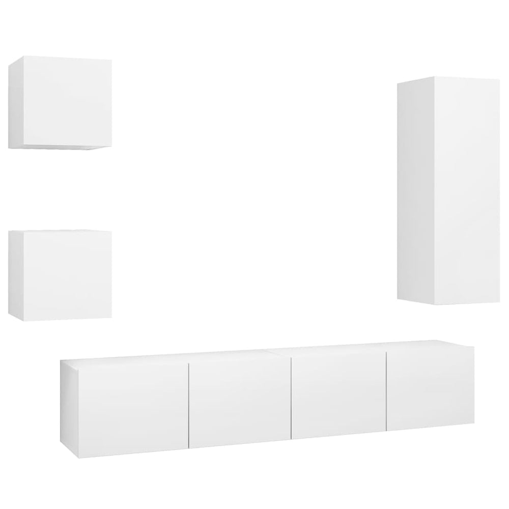 vidaXL 5-Piece TV Cabinet Set White Engineered Wood