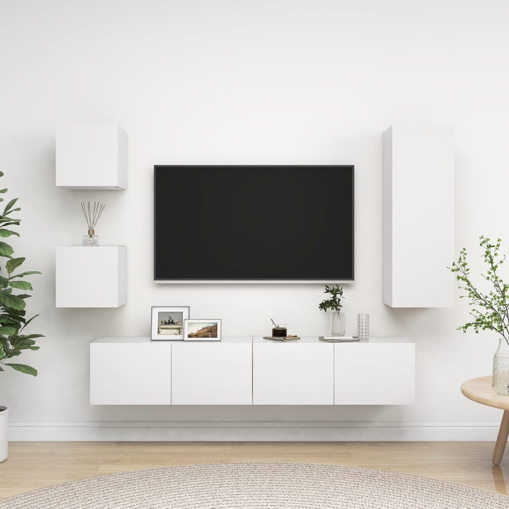 vidaXL 5-Piece TV Cabinet Set White Engineered Wood