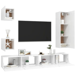 vidaXL 5-Piece TV Cabinet Set White Engineered Wood