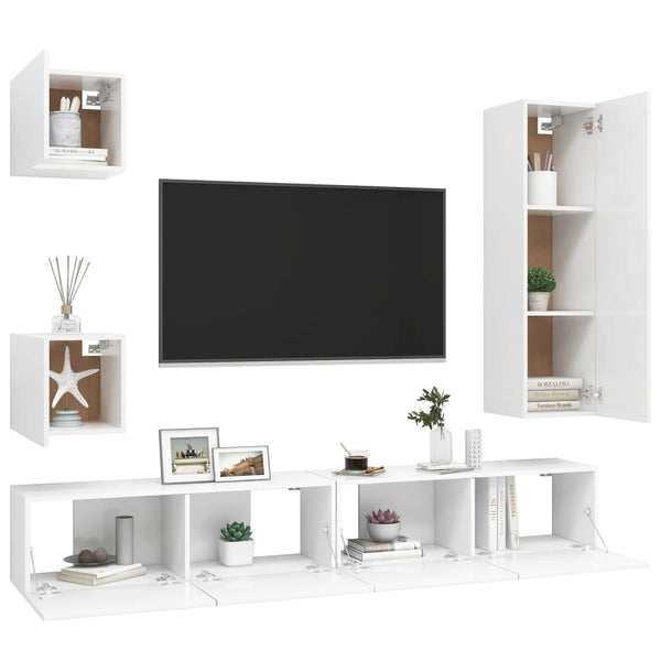 vidaXL 5-Piece TV Cabinet Set White Engineered Wood