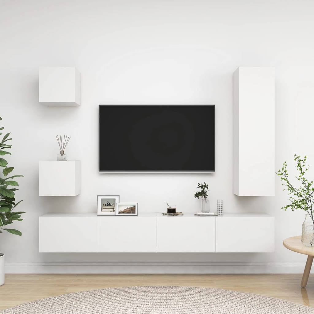 vidaXL 5-Piece TV Cabinet Set White Engineered Wood