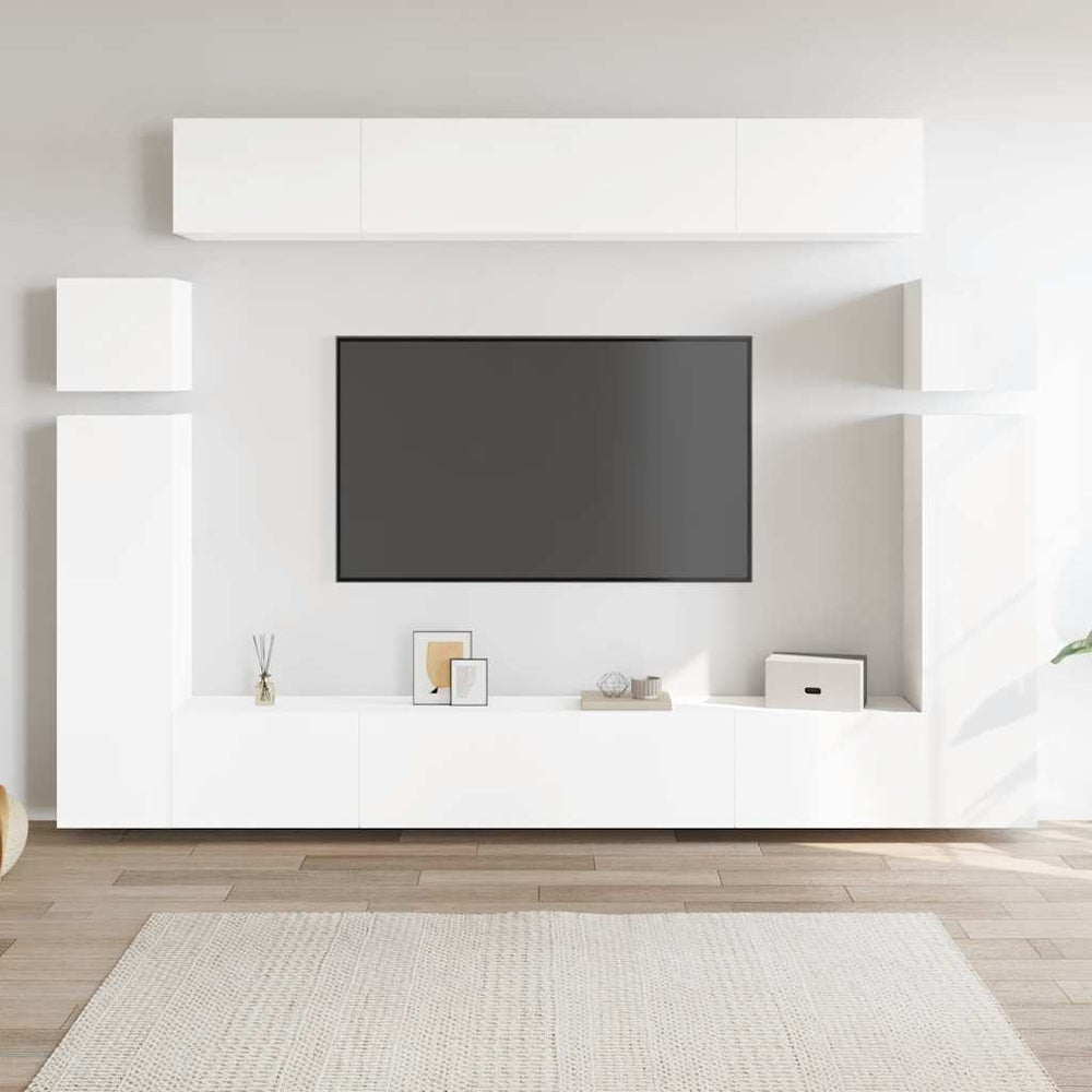 vidaXL 8-Piece TV Cabinet Set White Engineered Wood