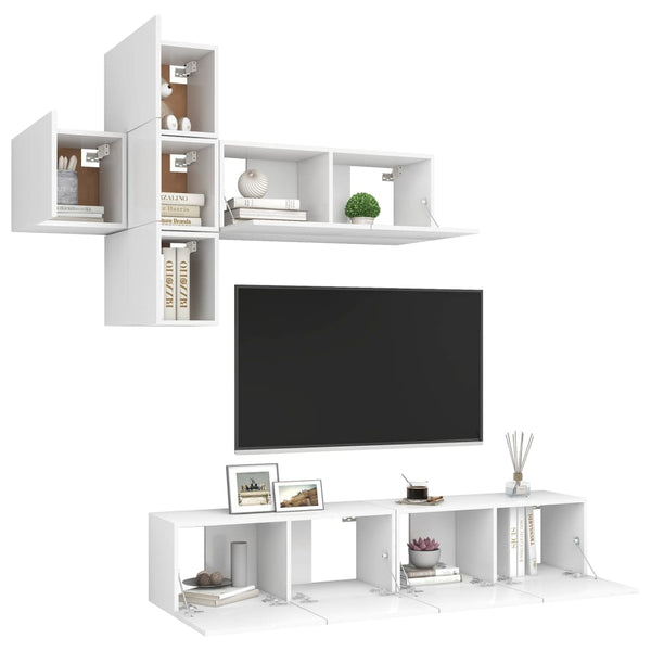 vidaXL 7-Piece TV Cabinet Set White Engineered Wood