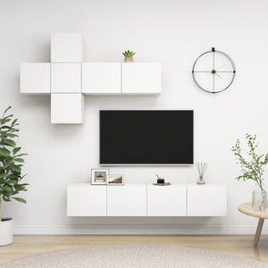 vidaXL 7-Piece TV Cabinet Set White Engineered Wood