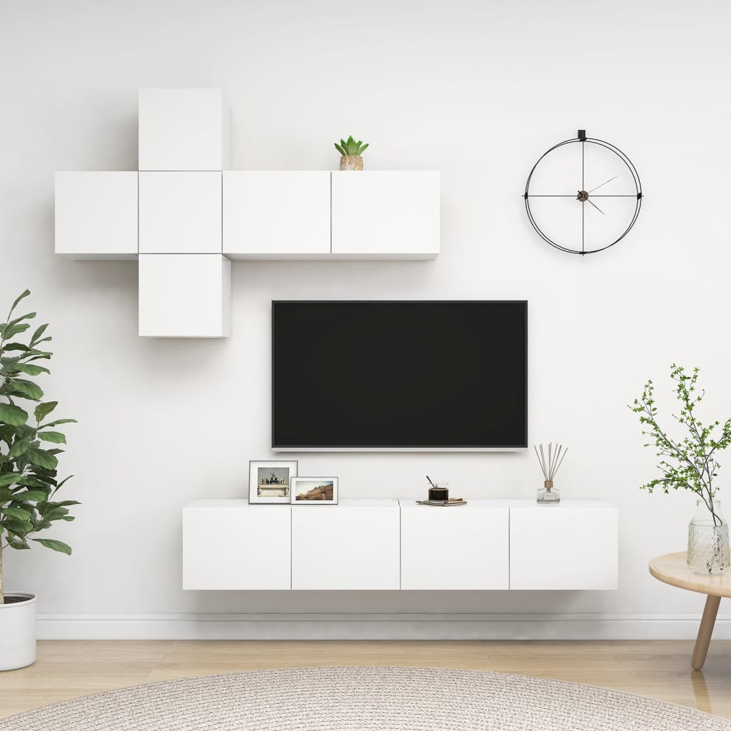 vidaXL 7-Piece TV Cabinet Set White Engineered Wood