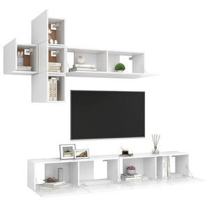 vidaXL 7-Piece TV Cabinet Set White Engineered Wood
