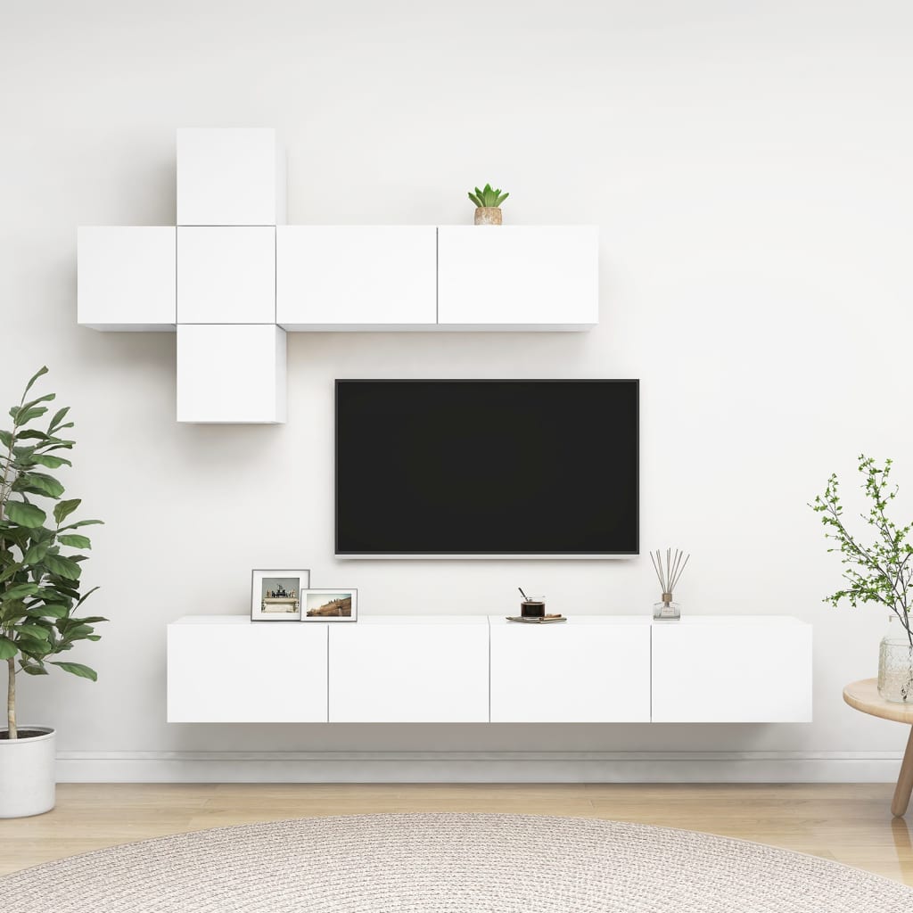 vidaXL 7-Piece TV Cabinet Set White Engineered Wood