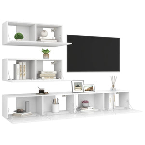 vidaXL 4-Piece TV Cabinet Set White Engineered Wood