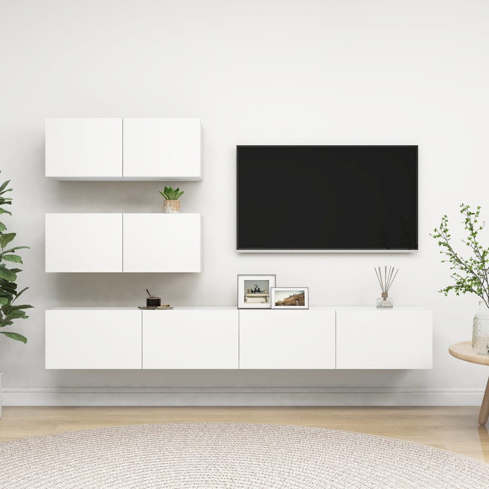 vidaXL 4-Piece TV Cabinet Set White Engineered Wood