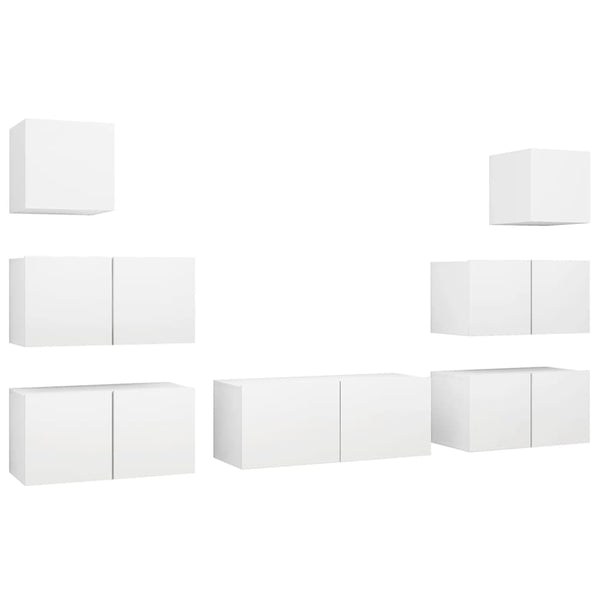 vidaXL 7-Piece TV Cabinet Set White Engineered Wood