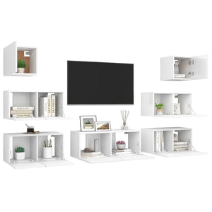 vidaXL 7-Piece TV Cabinet Set White Engineered Wood
