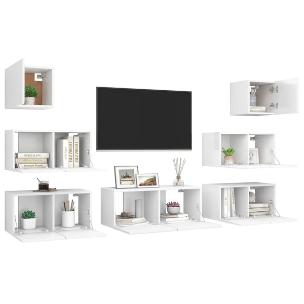 vidaXL 7-Piece TV Cabinet Set White Engineered Wood