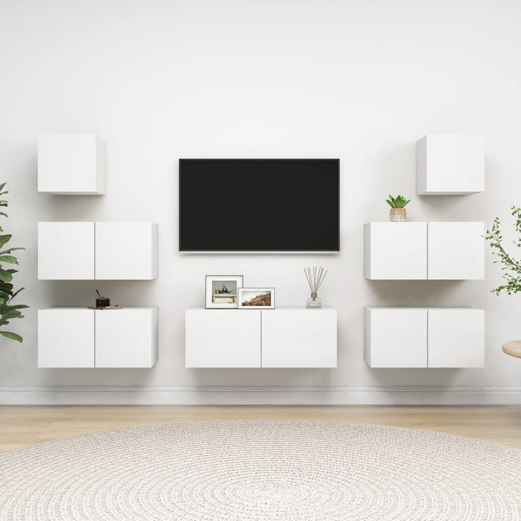 vidaXL 7-Piece TV Cabinet Set White Engineered Wood