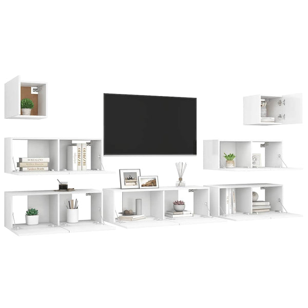 vidaXL 7-Piece TV Cabinet Set White Engineered Wood