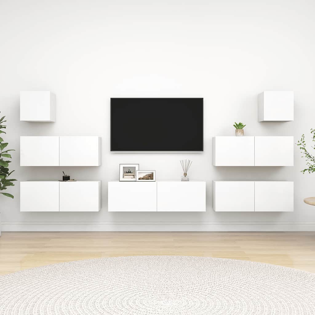 vidaXL 7-Piece TV Cabinet Set White Engineered Wood